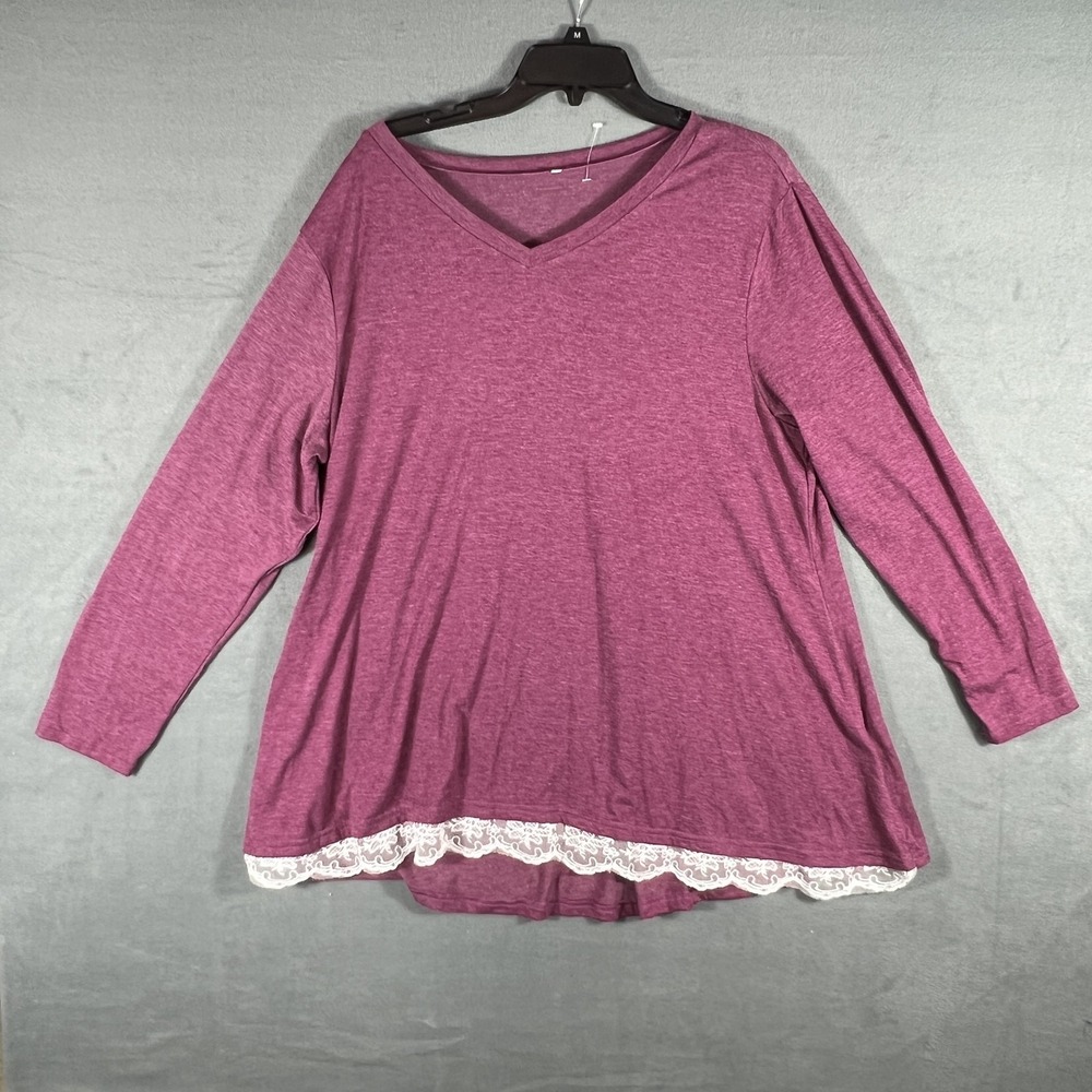 Women's‎ Plus 18W Magenta V-Neck Long Sleeve Tunic Top with Lace Trim